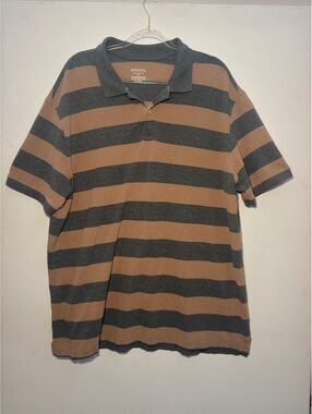 Merona Wide Stripe Polo Tan Grey XXL